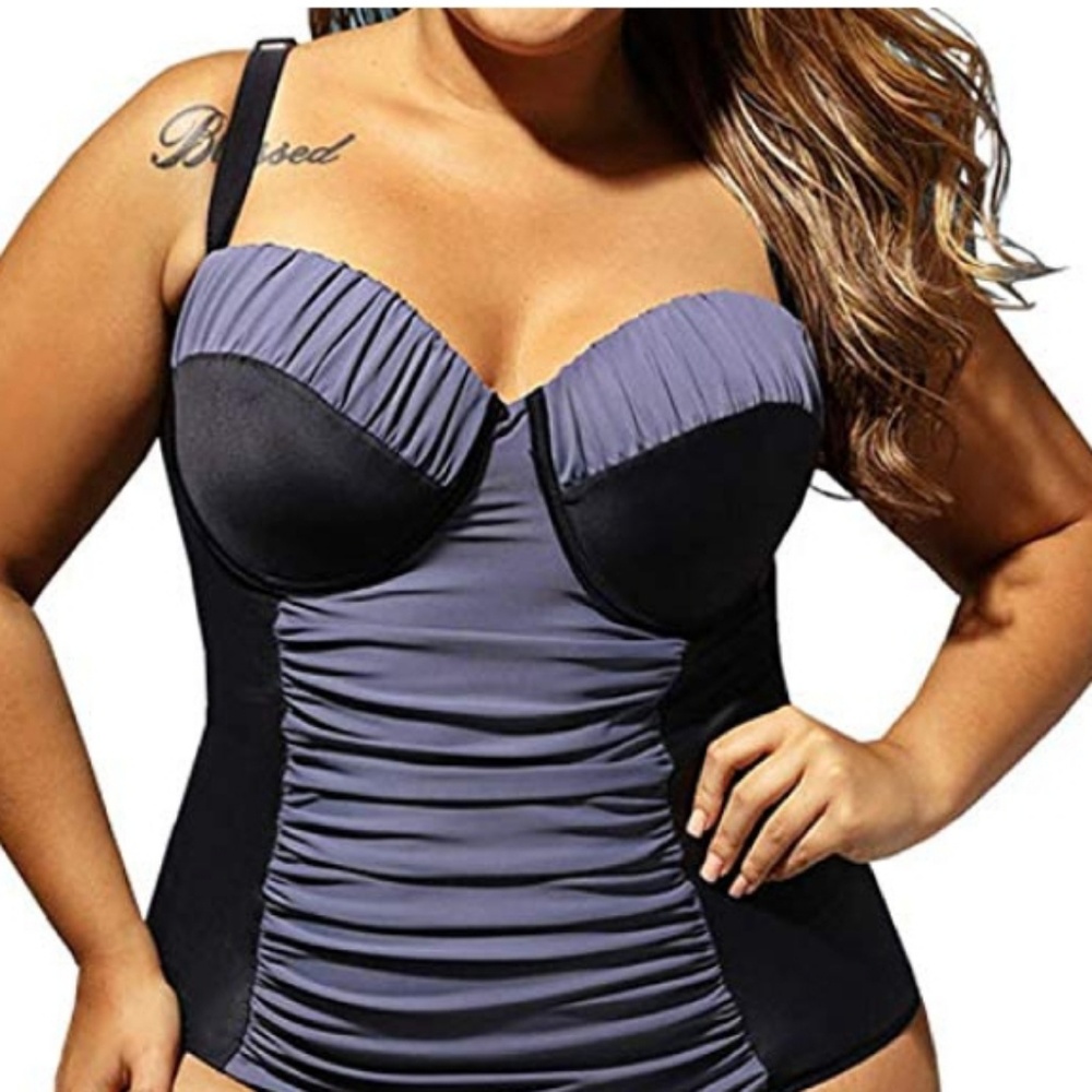 Black in grey one piece swim suit